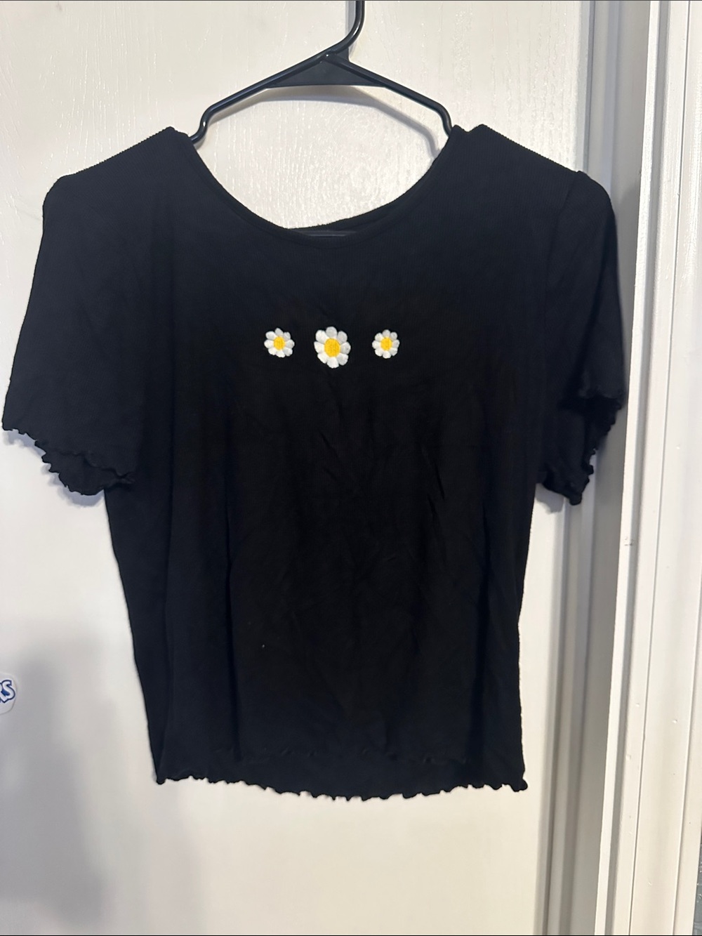 Black Daisy Embroidered Crop tee- kids Top